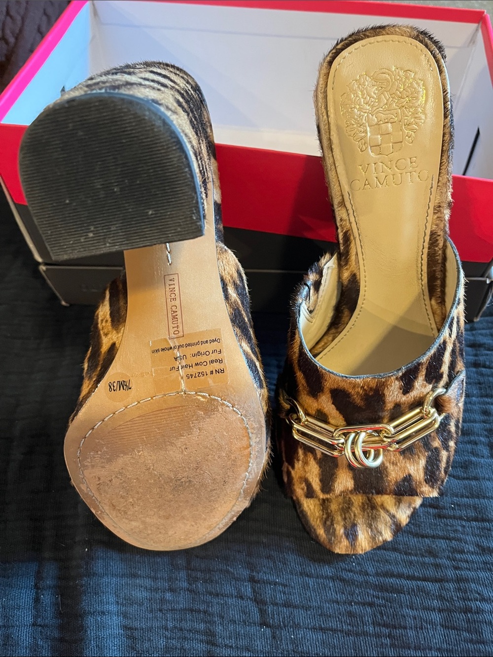 Vince Camuto Leopard-Print Slide Mule with Gold Chain Accent